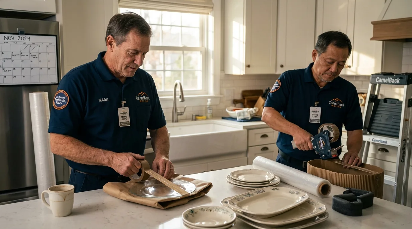 Professional crew packing kitchen dishware in High Bridge, NJ